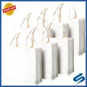 Small Burlap Jute Canvas Tote Bags 6-Pack Reusable Eco-Friendly Gift Favors